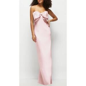 Alfred Sung Natasha D859 NWOT Pink Satin Column Maxi Dress Oversized Bow 12 $279